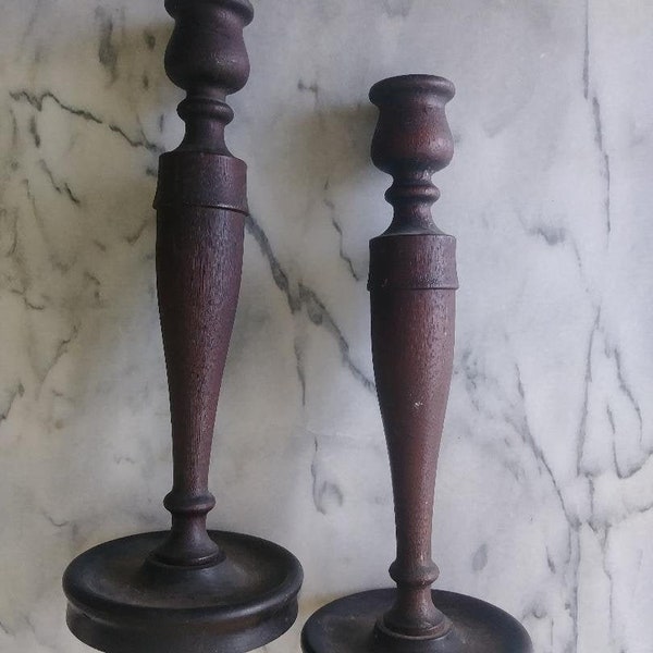 vintage pair of wood candle holders