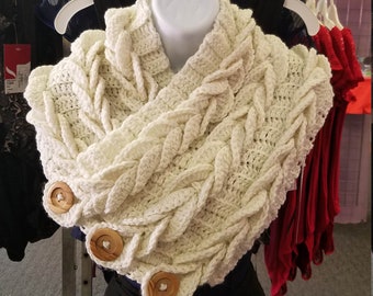Crochet Braided Button Scarf Cowl