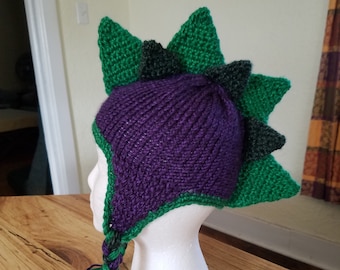 3-Row Spiked Dinosaur Ear Flap Knit Hat