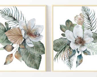 Magnolia Flowers and Leaves Digital Prints, Living Room Wall Art Decor Gifts For Him or Her - Botanical Printable Set of 2 YOU PRINT 40929