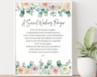 Social Worker Graduation Gifts Office Wall Art Decor Christian Printable, A Social Worker's Prayer YOU PRINT 41068