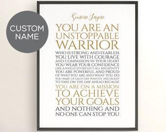 College Dorm Apartment Room Decor Strong Woman Unstoppable Warrior Student Wall Art - Custom Success Gift Personalized Name YOU PRINT 40732