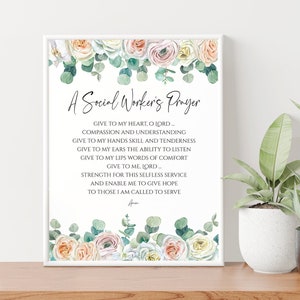 Social Worker Graduation Gifts Office Wall Art Decor Christian Printable, A Social Worker's Prayer YOU PRINT 41068