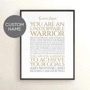 College Dorm Apartment Room Decor Strong Woman Unstoppable Warrior Student Wall Art - Custom Success Gift Personalized Name YOU PRINT 40732