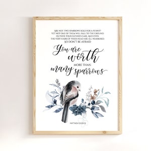 Bird Sparrow Bible Verset, Qui je suis en Christ Écriture Imprimable - Christian Living Room Wall Art Decor Gift For the Home YOU PRINT 40858