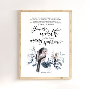 Bird Sparrow Bible Verse, Who I Am In Christ Scripture Printable - Christian Living Room Wall Art Decor Gift For the Home YOU PRINT 40858