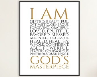 Meisterwerk der Götter, Identität in Jesus Christus – christliche Wandkunstzitate mit positivem Geist, perfekt als Weihnachtsgeschenk zum Ausdrucken. SIE DRUCKEN 40539
