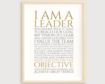 Leadership Motivational Quotes, Success Signs great as Gifts - I Am A Leader, Printable Office Wall Art Posters and Cards YOU PRINT 40509