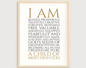 Wer ich bin in Christus, Identität in Christus - Ich bin ein Kind des höchsten Gottes Zitat - Christliche Wandkunst druckbare Geschenke YOU PRINT 40568