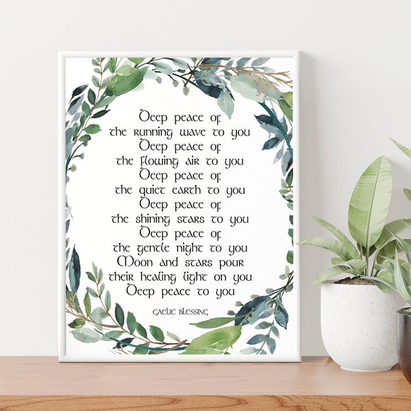 Deep Peace Gaelic Blessing Wall Art Decor, Irish Sayings, Celtic Art, Eucalyptus Wreath Digital Prints Home Decor YOU PRINT 41074