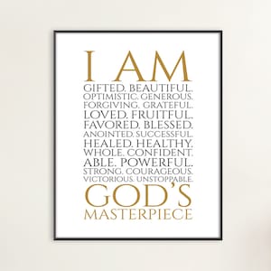 Gods Masterpiece, Identity In Jesus Christ - Positive Mind Christian Wall Art Quotes, perfect as Christmas Gift Printable YOU PRINT 40539