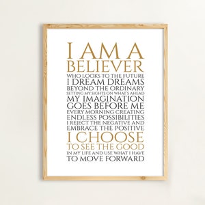 Inspirational Quotes, Success Motivational Signs - I Am A Believer, Office Wall Art Posters and Cards Positive Printable YOU PRINT 40655