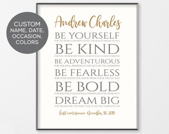 First Communion Boy Gift, Personalized Christening, Baptism, Dedication Typography Wall Art - Inspirational Gifts YOU PRINT 40448