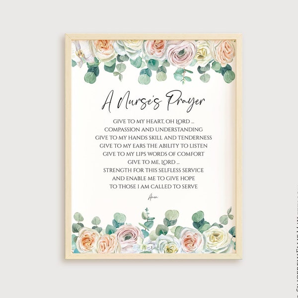 Nurse Graduation Gifts Wall Art Printables, A Nurse's Prayer - Medical Physician Assistant Thank You, Christian Office Decor YOU PRINT 41048