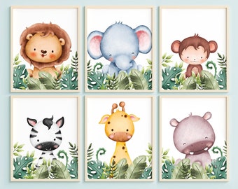 Safari Animals Boys Wall Art Gift, Girls Bedroom Decor, Printable For Children Playroom, Watercolor Digital Prints Set Of 6 YOU PRINT 41113