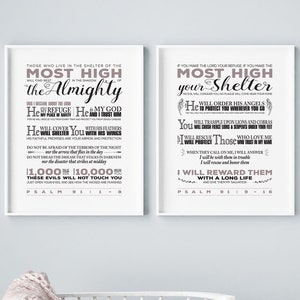 Psalm 91 Printables Powerful Wall Art - Gods Promises from NLT Bible, Inspirational Christian Verse Poster Gift perfect as Home Decor 40086
