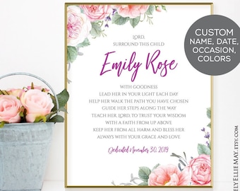 Baby Dedication Gifts - Personalize Girl Name - Christian Wall Art also great for Christening / Baptism / First Communion YOU PRINT 40425