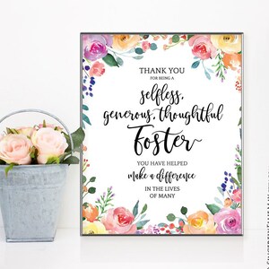 Foster Care Family or Foster Mom Gifts - Foster Parents Wall Art Appreciation Sign Printable great as Thank You Gift YOU PRINT 40447