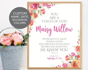 Girl Dedication Custom Baptism Christening Gifts Printable - You Are A Child Of God - Personalized Baby Room Decor Wall Art YOU PRINT 40567