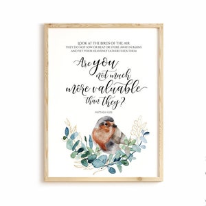Bible Verse Wall Art Bird Digital Prints Gifts, Christian Farmhouse Decor on Self Love - Matthew 6 26 Animals Printable YOU PRINT 40848