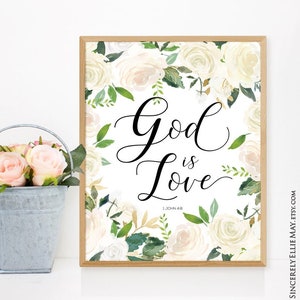 Dios es amor Letrero de arte de pared cristiano imprimible 1 Juan 4:8 - Póster grande de las Escrituras Versículo bíblico y tarjeta de regalo IMPRIMIR 40695