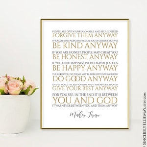 Mother Teresa Quotes - Do It Anyway - Positive Mind Christian Wall Art Quote, perfect as Christmas Gift Printable YOU PRINT 40542