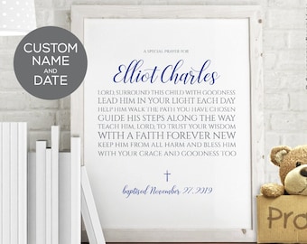 Christening Gift Boy, Personalized Baptism Prayer YOU PRINT - Custom Name And Date - Wall Art for Baby Boy Bedroom or as Home Decor 40278