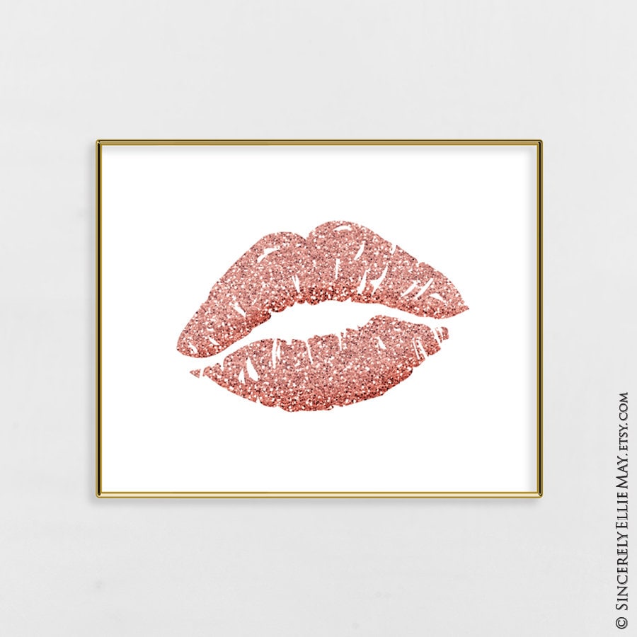 Rose Gold Lips Wall Art Beautiful Luscious Lips Makeup | Etsy