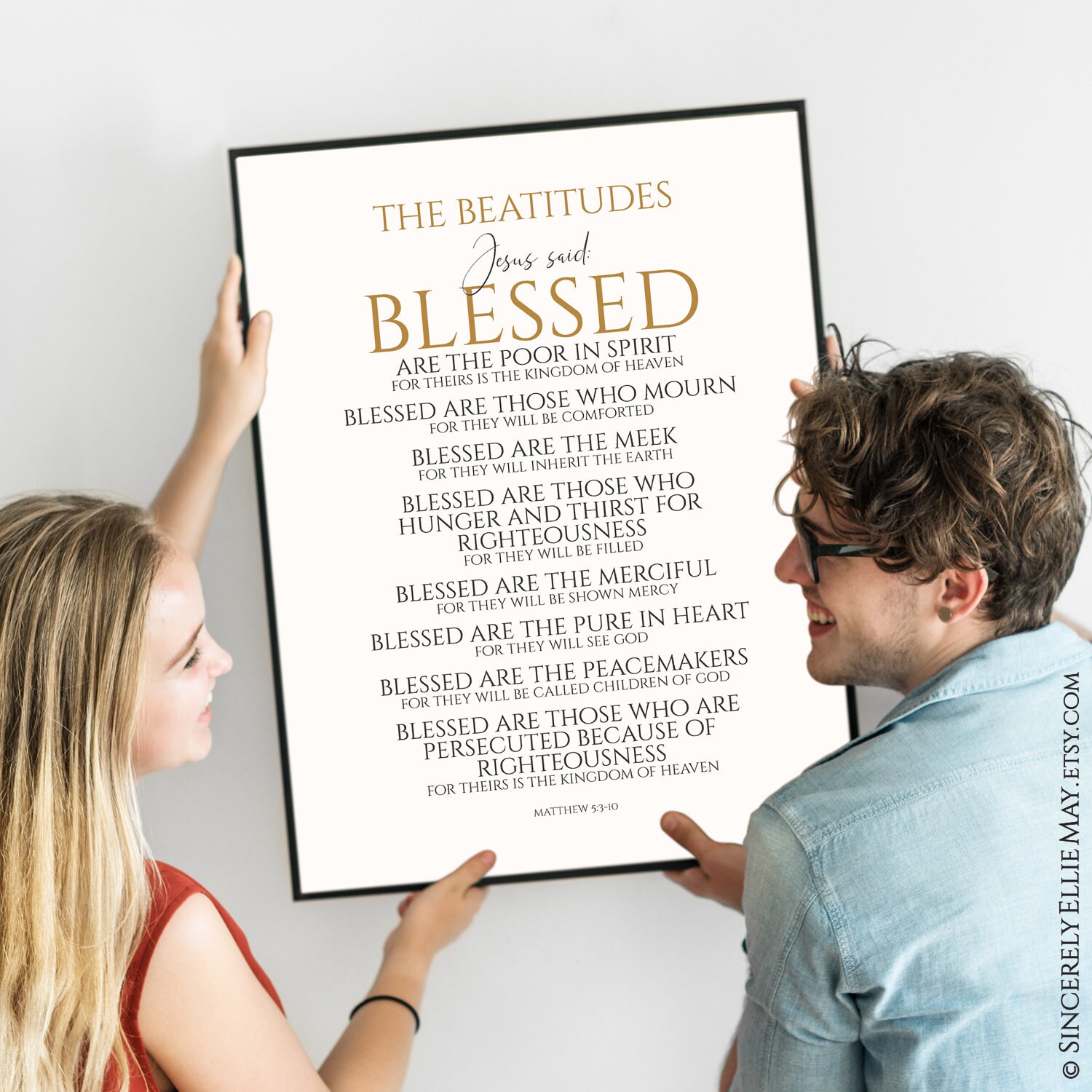 Beatitudes Blessed Sign Christian Wall Art Typography Large Prints ...