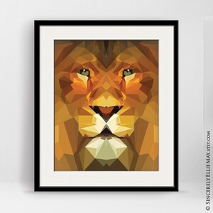 Lion Face Contemporary Art Safari Animals Geometric Abstract Modern Wall Art Poster - Decorate your Living Room, Bedroom YOU PRINT 40641
