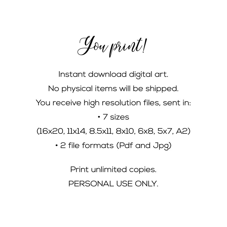 K&ouml;nnte beinhalten: Wei&szlig;er Hintergrund mit schwarzem Text, der "You print!" lautet, sowie Details zu digitaler Kunst zum sofortigen Download. Enth&auml;lt Informationen zu Dateigr&ouml;&szlig;en und -formaten und besagt "Nur f&uuml;r den pers&ouml;nlichen Gebrauch."