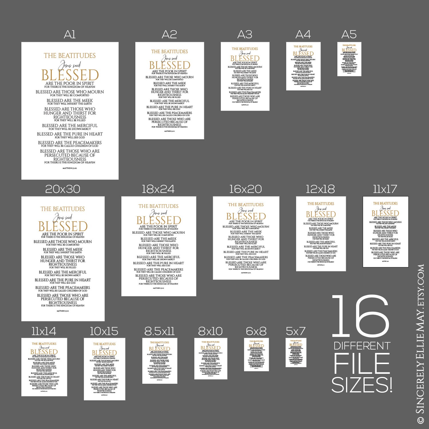 Beatitudes Blessed Sign Christian Wall Art Typography Large Prints ...