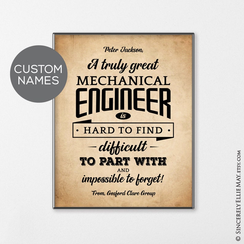 Mechanical Engineer Gifts Custom Names Appreciation Quote Etsy Australia