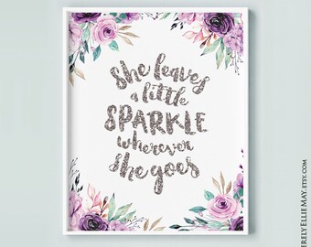 Girl Nursery Wall Art Room Decor Baby Gift - She Leaves A Little Sparkle Quote - Poster Printable for Newborn or Friend YOU PRINT 40765