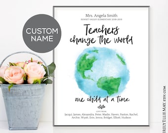 Teacher Retirement Gifts Personalized - Teachers Change The World Quote - Custom Student Names, great as Thank You Gift YOU PRINT 40416