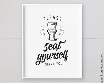 Toilet Sign Wall Art - Please Seat Yourself Thank You - Funny Bathroom Signs Home Decor Printable, also Decorate Kids Bathroom Wall 40135