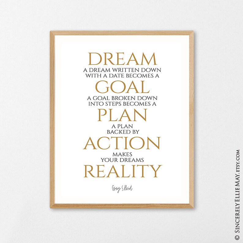 Dream Goal Plan Action Reality Greg S. Reid Motivational Etsy