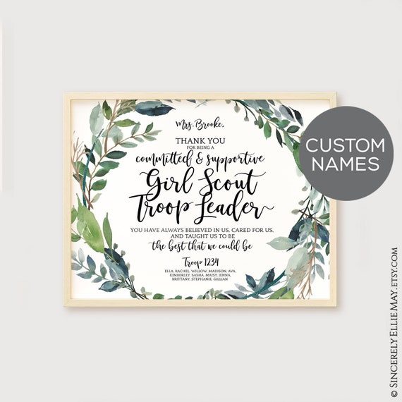 Personalized Gifts For Girl Scout Troop Leader - Appreciation Thank You Custom Name Leadership Wall Art Gift Digital Print YOU PRINT 41216