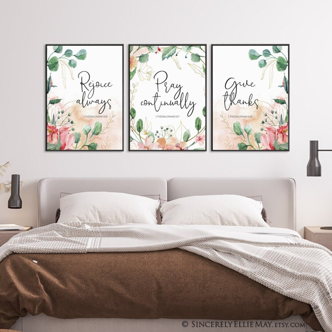 Above Bed Decor Bible Verse Wall Art Digital Prints Set 1 Thessalonians