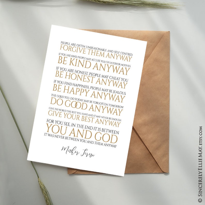 Download Mother Teresa Quotes Do It Anyway Positive Mind Christian | Etsy