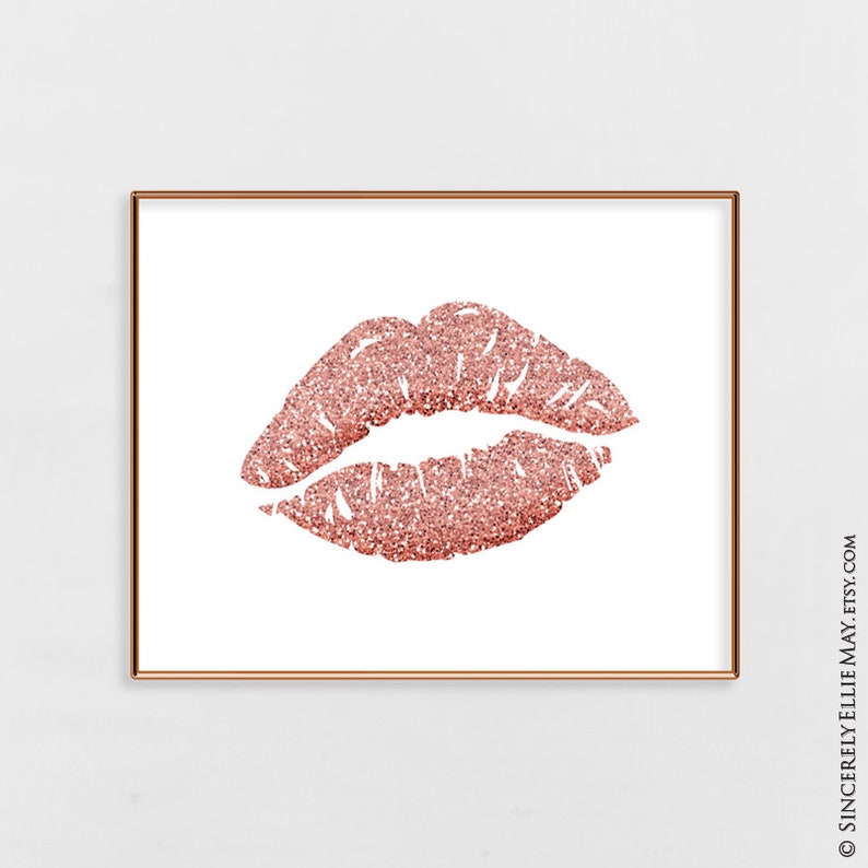 Rose Gold Lips Wall Art Beautiful Luscious Lips Makeup Etsy