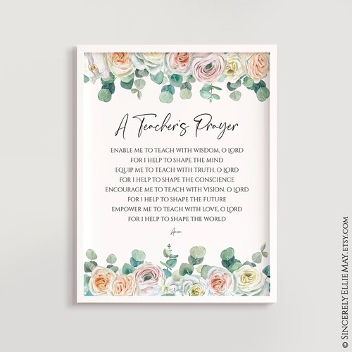Teacher's Prayer Printable Wall Art Catholic Prayer for - Etsy