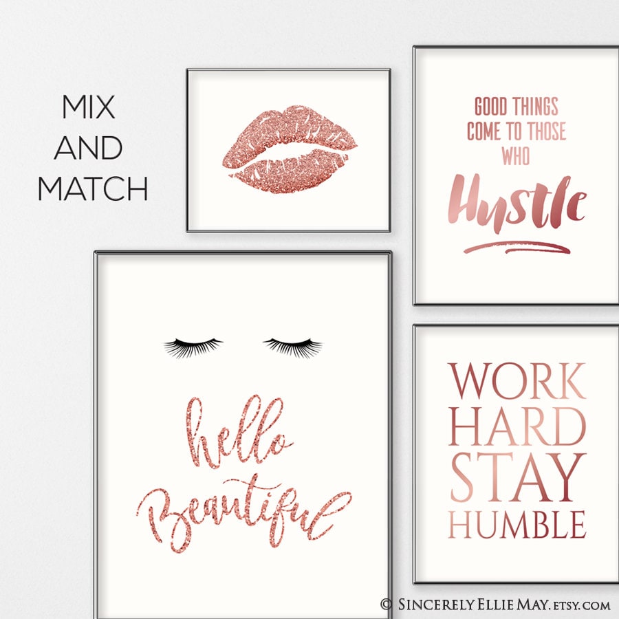 Rose Gold Lips Wall Art Beautiful Luscious Lips Makeup Etsy