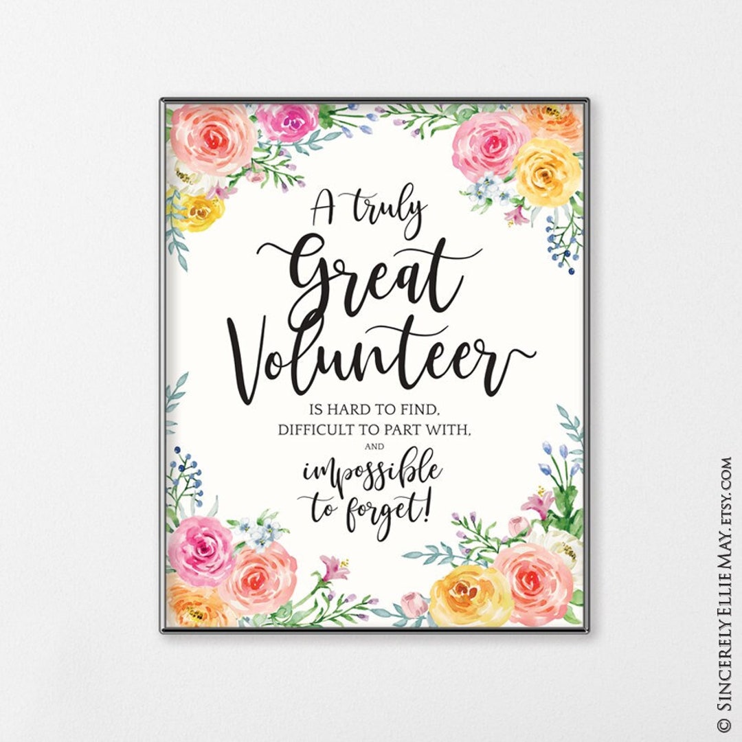 Volunteer Gifts of Appreciation, Thank You Printable Gift Wall Art Sign ...