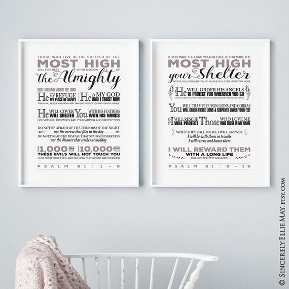 Psalm 91 Printables Powerful Wall Art - Gods Promises from NLT Bible, Inspirational Christian Verse Poster Gift perfect as Home Decor 40086