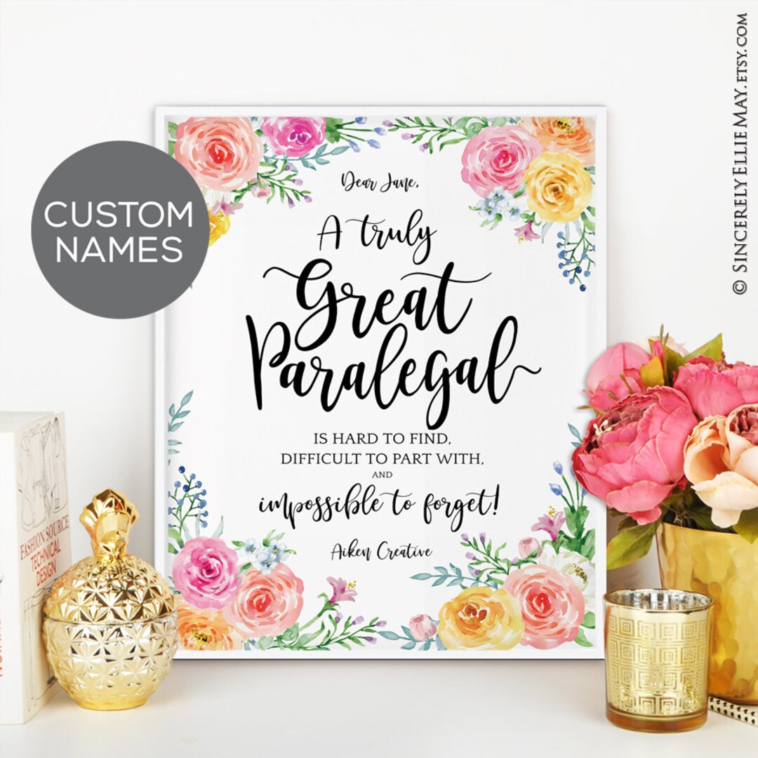 Paralegal Gifts Custom Appreciation Printable Sign, Thank You Card or