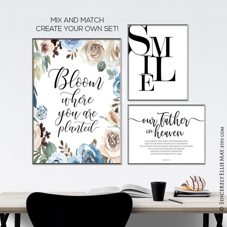 Bloom Where You Are Planted Quote Sign Rose Printable | Etsy