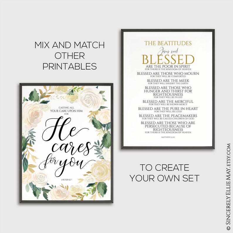 Beatitudes Blessed Sign Christian Wall Art Typography Large Prints ...
