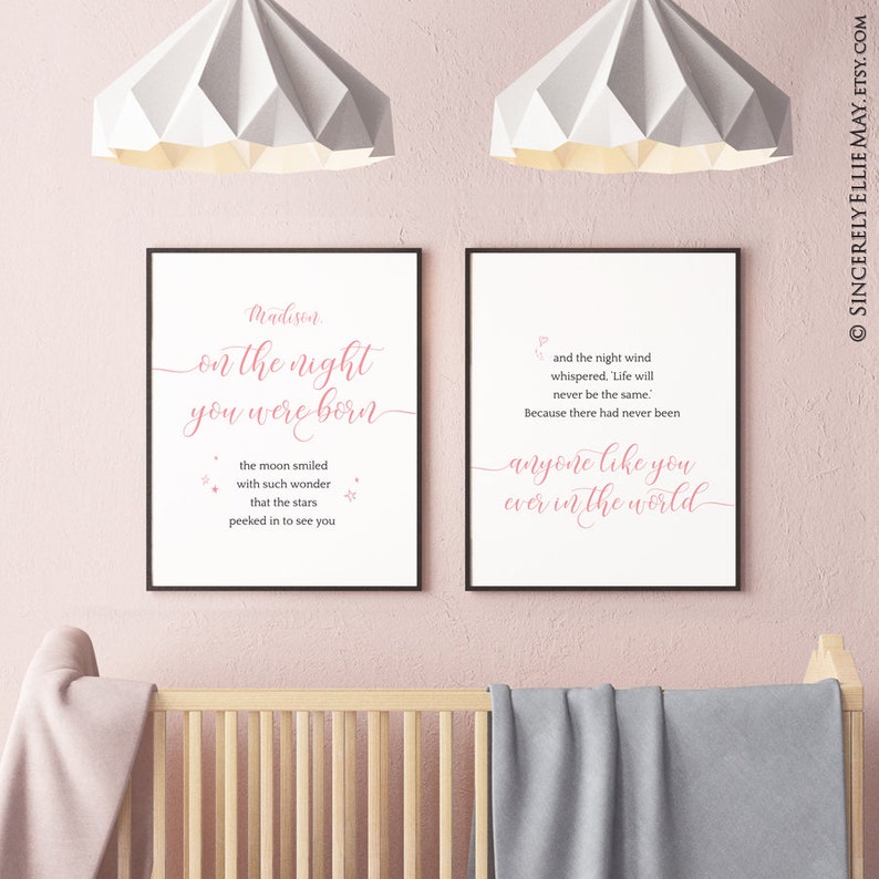 Blush Pink Nursery Decor Wall Art Personalized on the Night Etsy