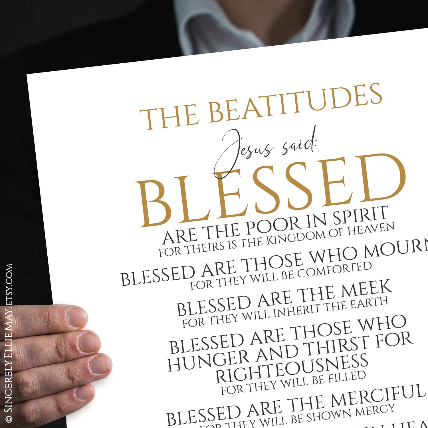 Beatitudes Blessed Sign Christian Wall Art Typography Large Prints ...